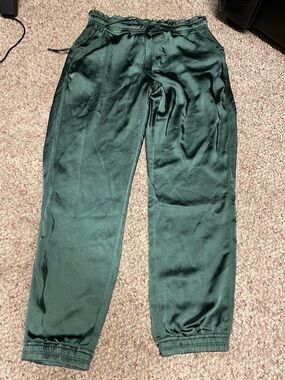 Melissa Nepton forest green satin Jogger Pants - Drawstring waist cinched ankle